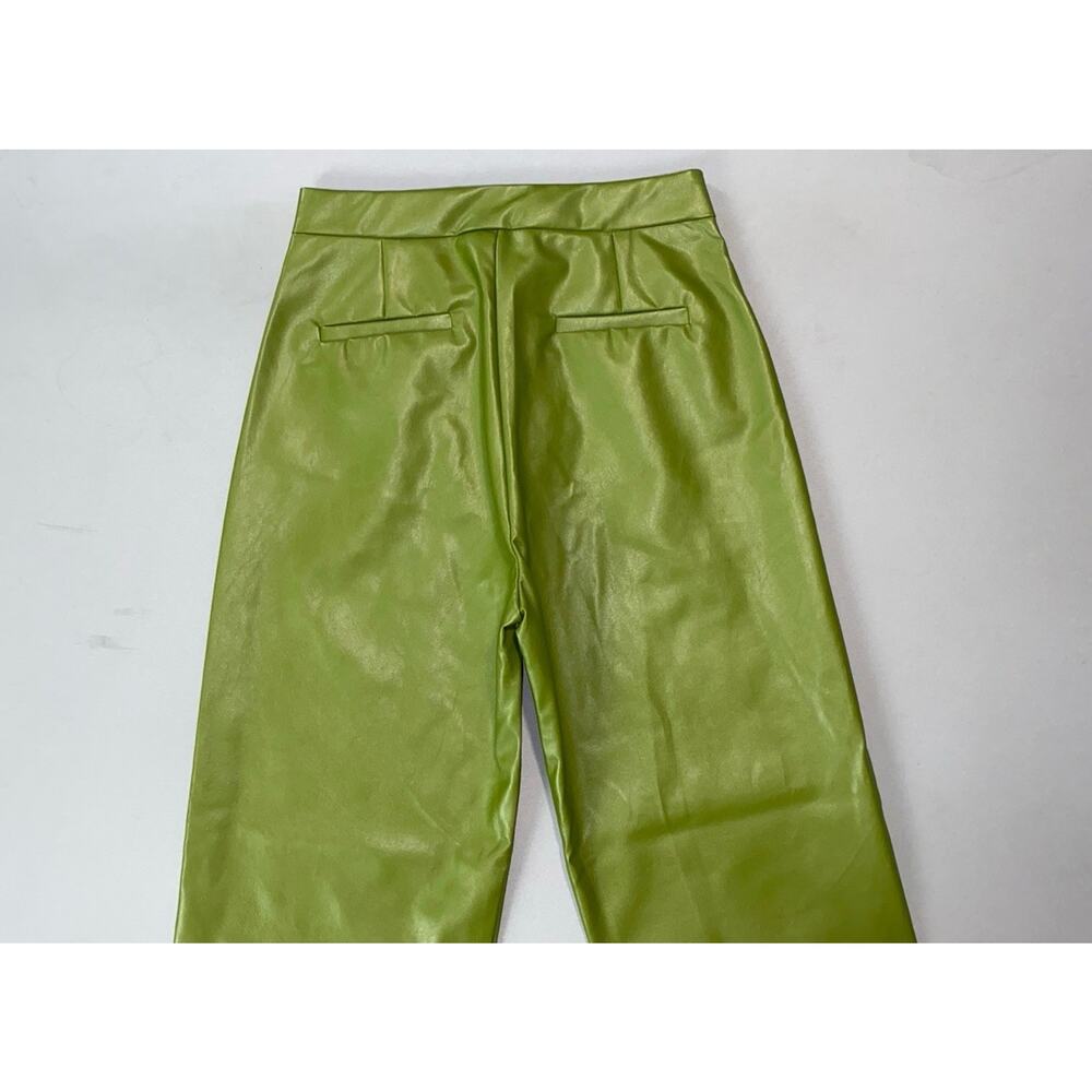 Commense Women's Wide Leg Coated Faux Leather Chino Pants. Green, Size S. NWT! - Picture 8 of 9